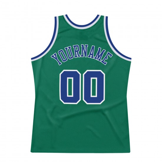 Custom Kelly Green Royal-White Authentic Throwback Basketball Jersey