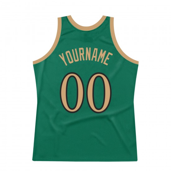 Custom Kelly Green Old Gold-Black Authentic Throwback Basketball Jersey