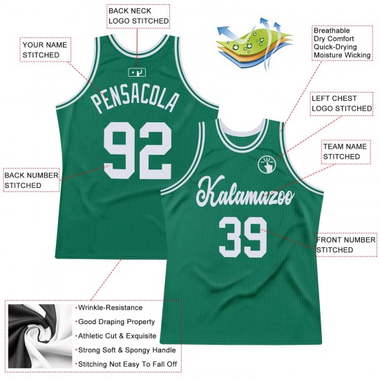 Custom Kelly Green White Authentic Throwback Basketball Jersey