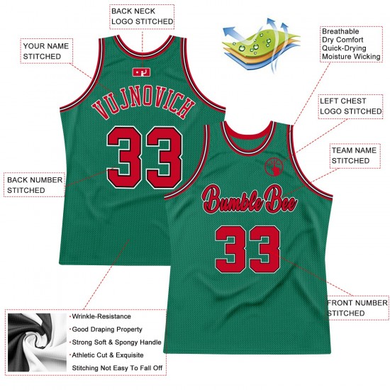 Custom Kelly Green Red-Black Authentic Throwback Basketball Jersey