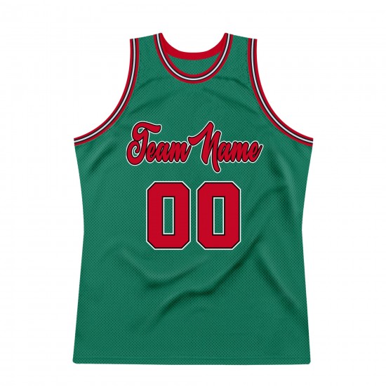 Custom Kelly Green Red-Black Authentic Throwback Basketball Jersey