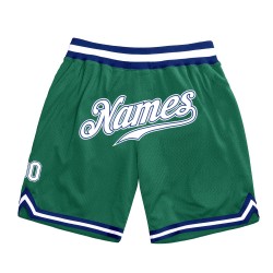 Custom Kelly Green White-Royal Authentic Throwback Basketball Shorts