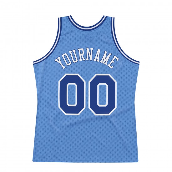 Custom Light Blue Royal-White Authentic Throwback Basketball Jersey