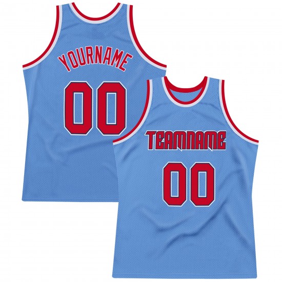 Custom Light Blue Red-Navy Authentic Throwback Basketball Jersey