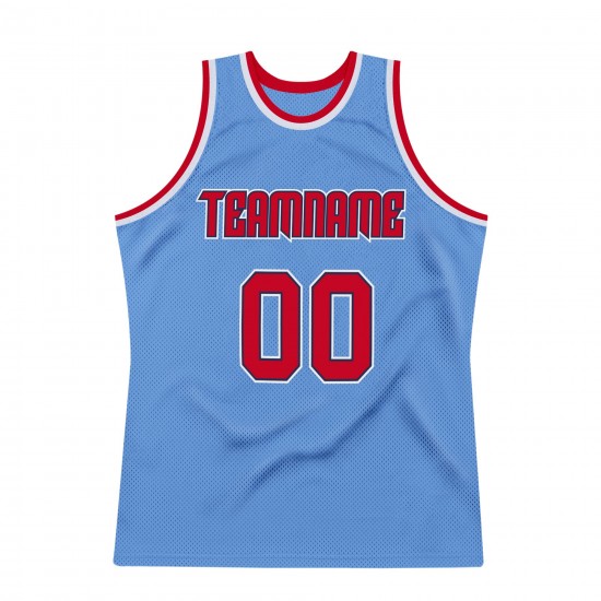 Custom Light Blue Red-Navy Authentic Throwback Basketball Jersey