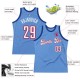 Custom Light Blue White-Red Authentic Throwback Basketball Jersey