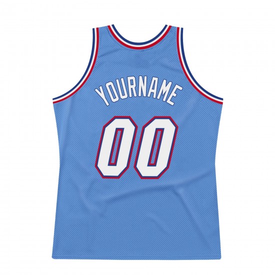 Custom Light Blue White-Royal Authentic Throwback Basketball Jersey