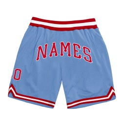 Custom Light Blue Red-White Authentic Throwback Basketball Shorts