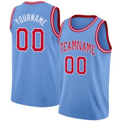 Custom Light Blue Red-White Round Neck Rib-Knit Basketball Jersey