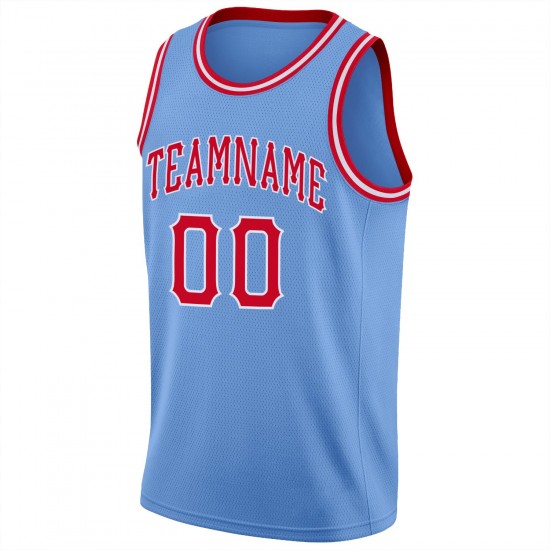 Custom Light Blue Red-White Round Neck Rib-Knit Basketball Jersey