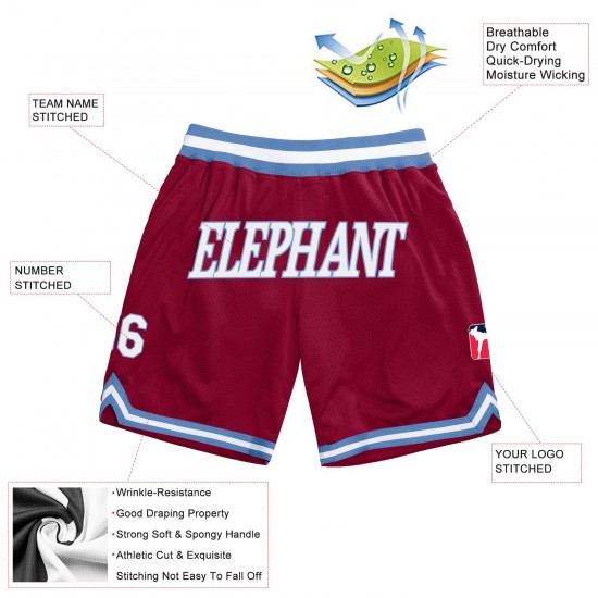 Custom Maroon White-Light Blue Authentic Throwback Basketball Shorts