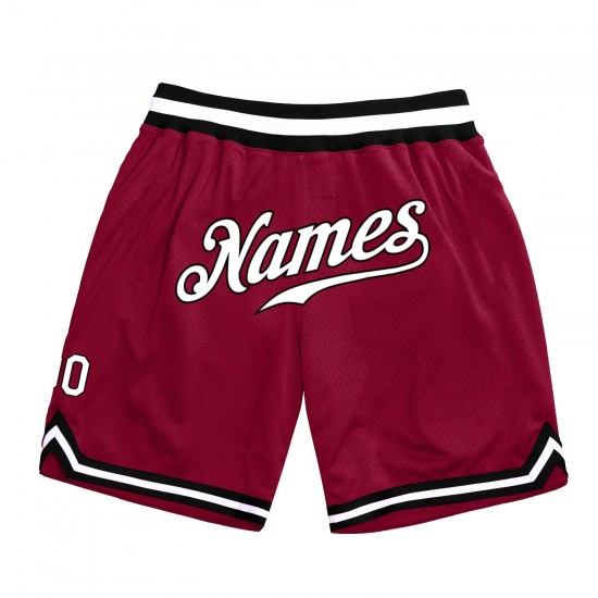 Custom Maroon White-Black Authentic Throwback Basketball Shorts