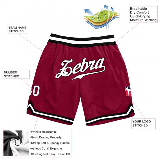 Custom Maroon White-Black Authentic Throwback Basketball Shorts