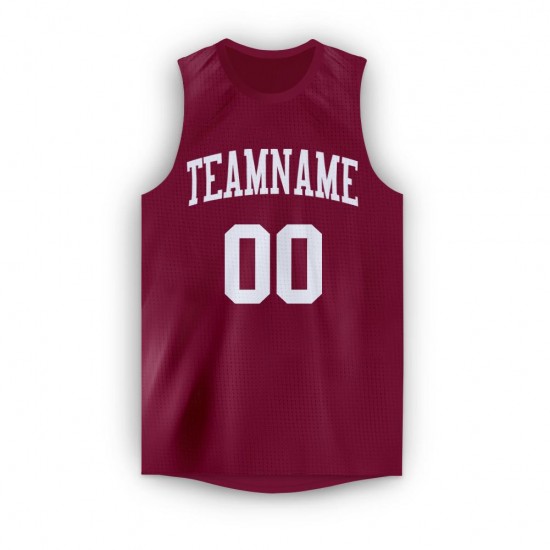 Custom Maroon White Round Neck Basketball Jersey