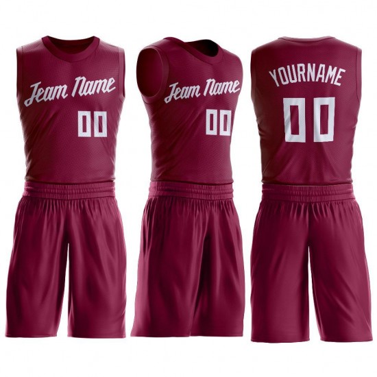 Custom Maroon White Round Neck Suit Basketball Jersey