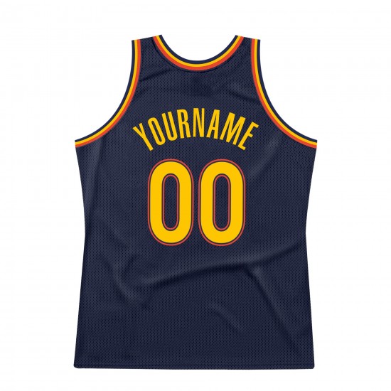 Custom Navy Gold-Orange Authentic Throwback Basketball Jersey