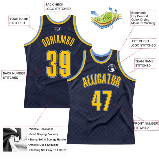 Custom Navy Gold-Light Blue Authentic Throwback Basketball Jersey