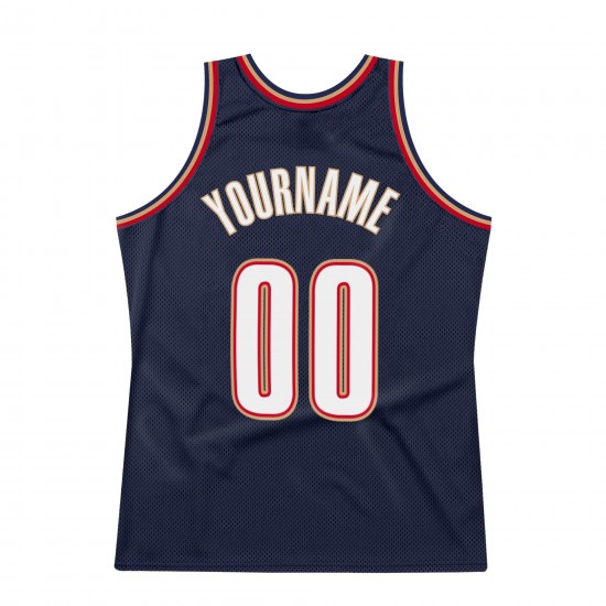 Custom Navy White-Orange Authentic Throwback Basketball Jersey