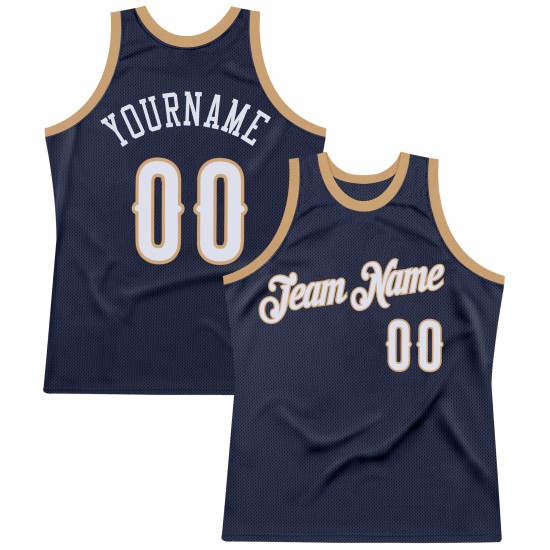 Custom Navy White-Old Gold Authentic Throwback Basketball Jersey