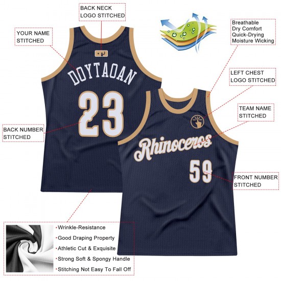 Custom Navy White-Old Gold Authentic Throwback Basketball Jersey