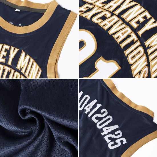 Custom Navy White-Old Gold Authentic Throwback Basketball Jersey