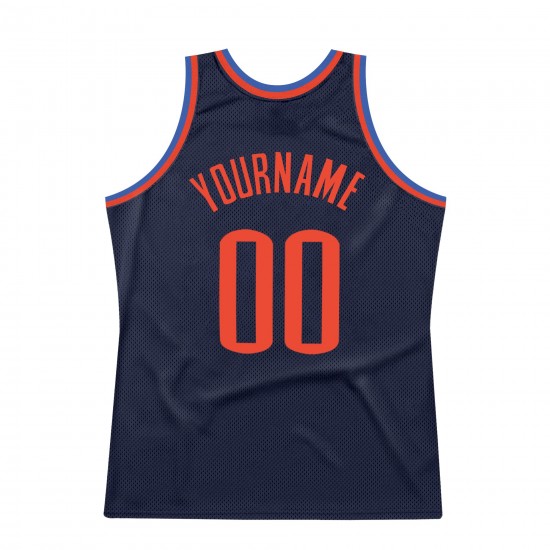 Custom Navy Orange-Blue Authentic Throwback Basketball Jersey