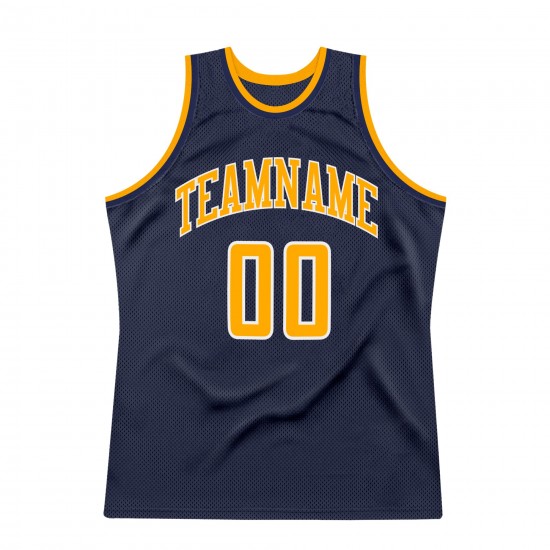 Custom Navy Gold-White Authentic Throwback Basketball Jersey