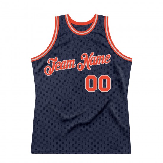 Custom Navy Orange-Silver Gray Authentic Throwback Basketball Jersey