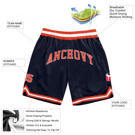 Custom Navy Orange-White Authentic Throwback Basketball Shorts