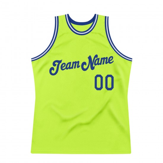 Custom Neon Green Royal-White Authentic Throwback Basketball Jersey