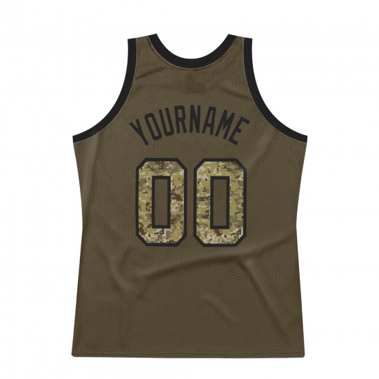 Custom Olive Camo-Black Authentic Throwback Basketball Jersey