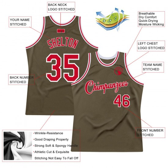 Custom Olive Red-White Authentic Throwback Basketball Jersey