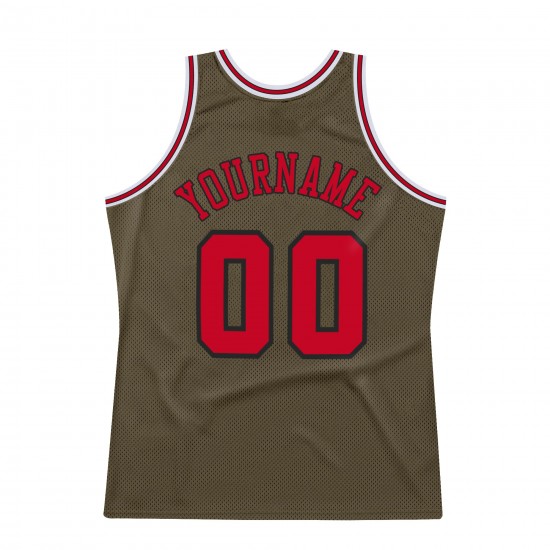 Custom Olive Red-Black Authentic Throwback Basketball Jersey