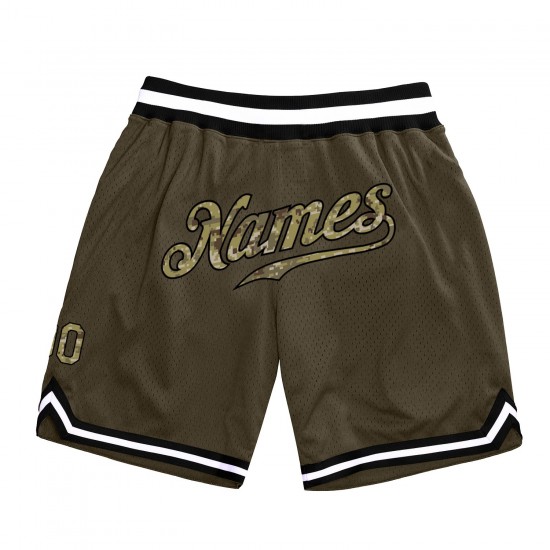 Custom Olive Camo-Black Authentic Throwback Basketball Shorts