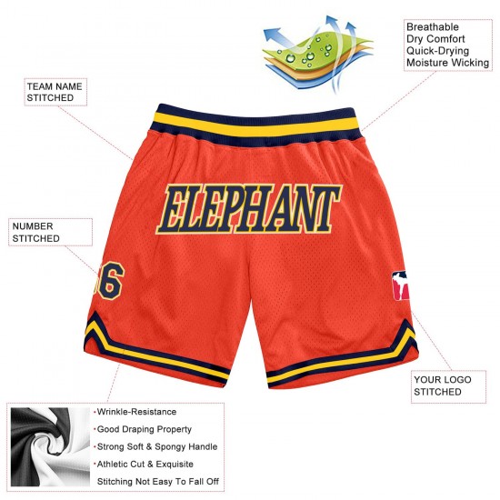 Custom Orange Navy-Gold Authentic Throwback Basketball Shorts