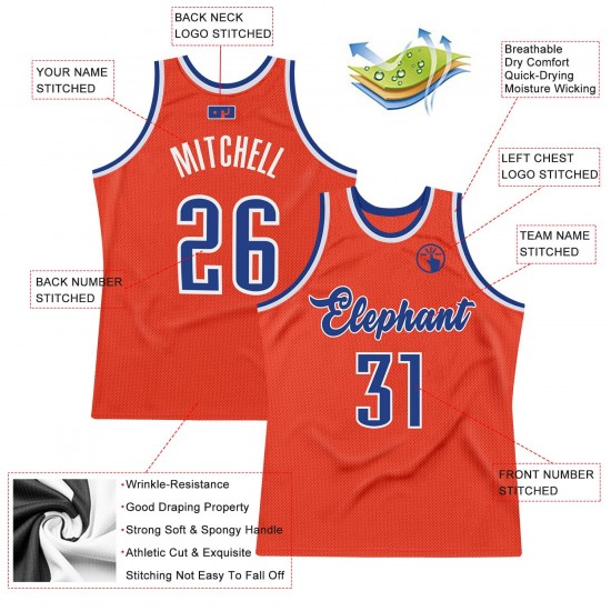 Custom Orange Royal-White Authentic Throwback Basketball Jersey