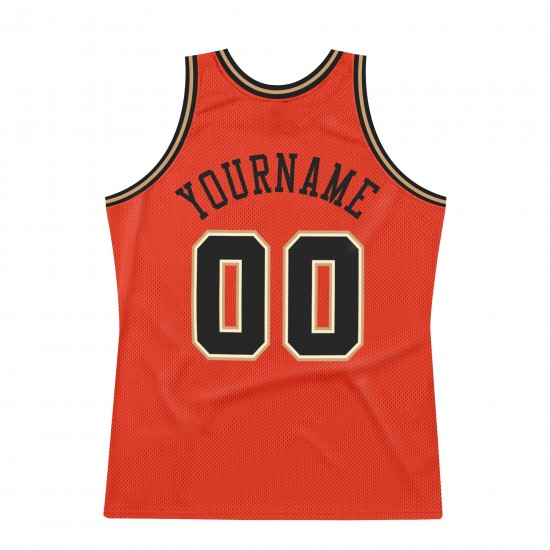 Custom Orange Black-Old Gold Authentic Throwback Basketball Jersey