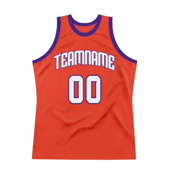 Custom Orange White-Purple Authentic Throwback Basketball Jersey