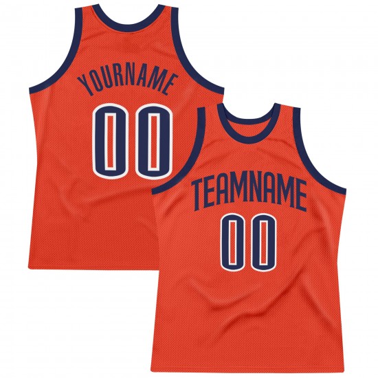 Custom Orange Navy-White Authentic Throwback Basketball Jersey