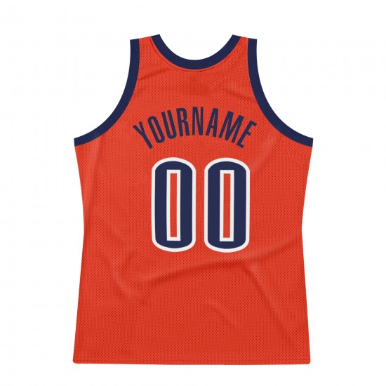 Custom Orange Navy-White Authentic Throwback Basketball Jersey