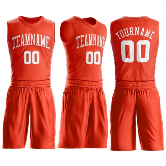 Custom Orange White Round Neck Suit Basketball Jersey