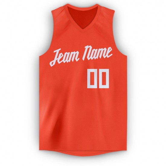 Custom Orange White V-Neck Basketball Jersey