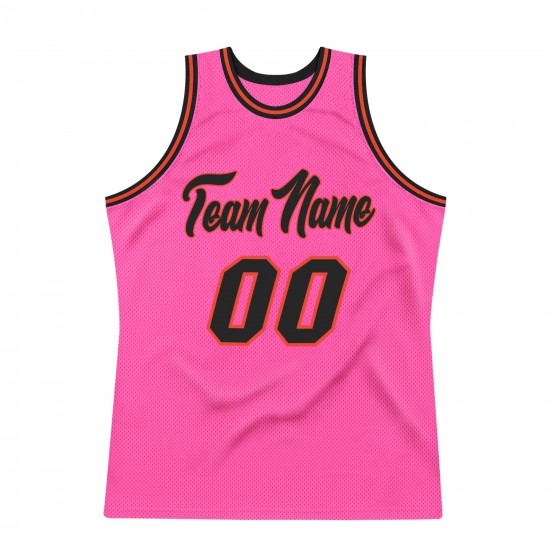 Custom Pink Black-Orange Authentic Throwback Basketball Jersey