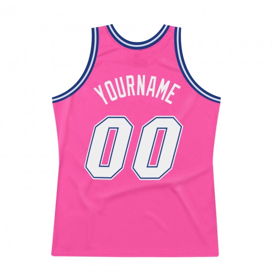 Custom Pink White-Royal Authentic Throwback Basketball Jersey