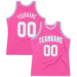 Custom Pink White-Light Blue Authentic Throwback Basketball Jersey