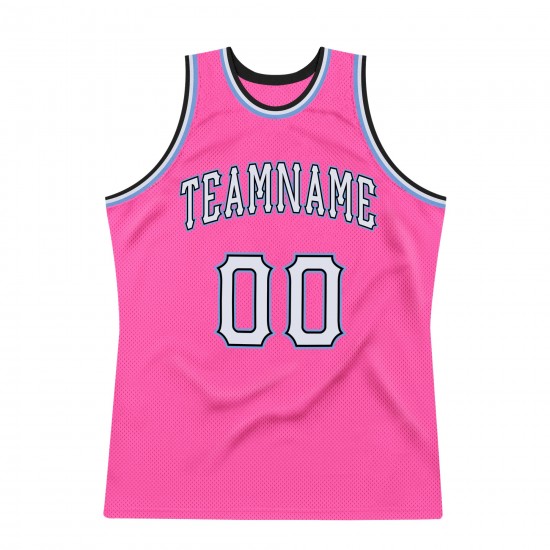 Custom Pink White-Light Blue Authentic Throwback Basketball Jersey