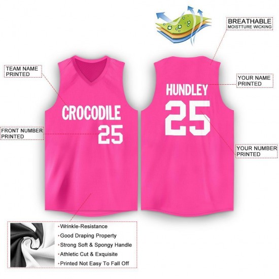 Custom Pink White V-Neck Basketball Jersey