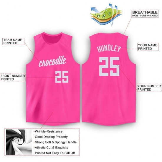 Custom Pink White Round Neck Basketball Jersey