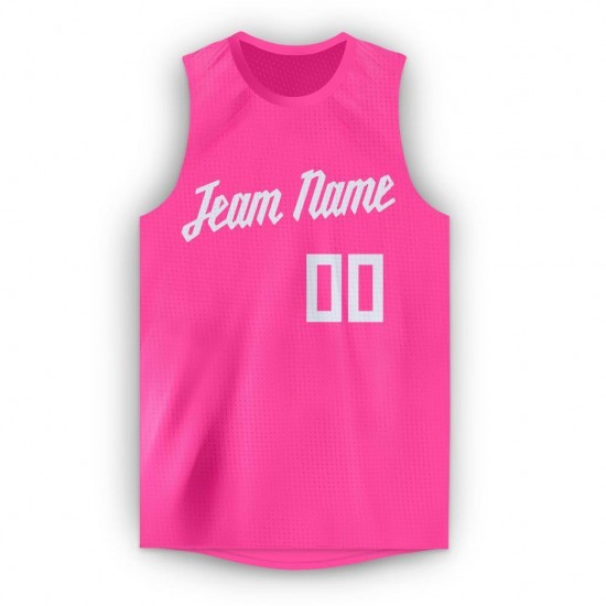 Custom Pink White Round Neck Basketball Jersey