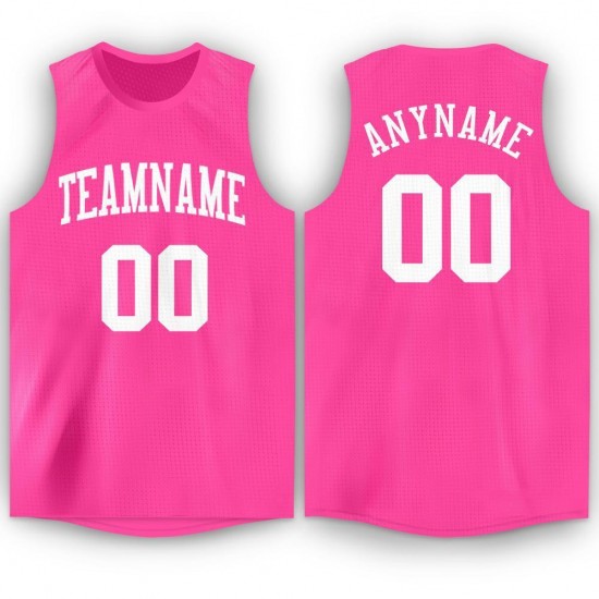 Custom Pink White Round Neck Basketball Jersey